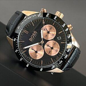 Hugo Boss Men’s Talent Black Leather Chronograph Watch (HB1513580) NEW